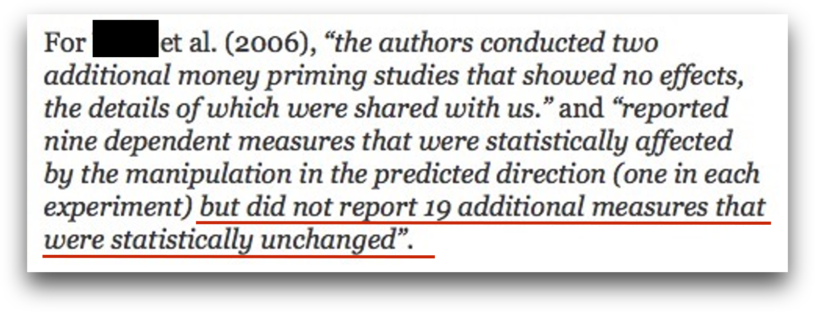 A researcher admits massive outcome switching in a blog post.
